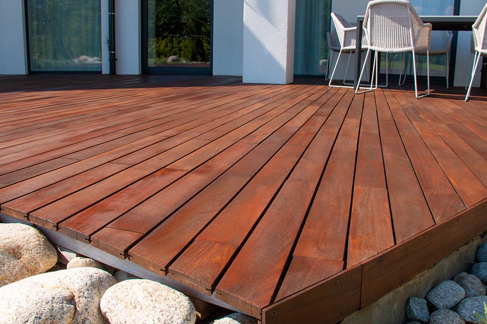 Outdoor deck with stained wood finish in Maryland